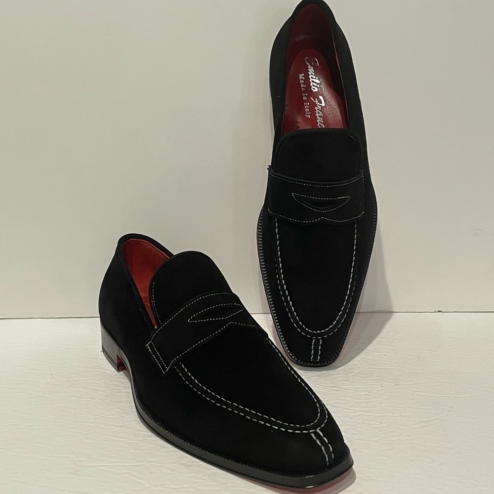 Emilio Franco shoes loafer black suede slip on red sole